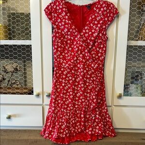 J Crew Red Floral Wrap Dress-Size 0